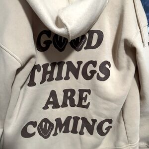 Beige Motivational Zip up hoodie